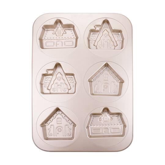 Gold 6-Cavity Gingerbread House Christmas Cake Pan by Celebrate It®